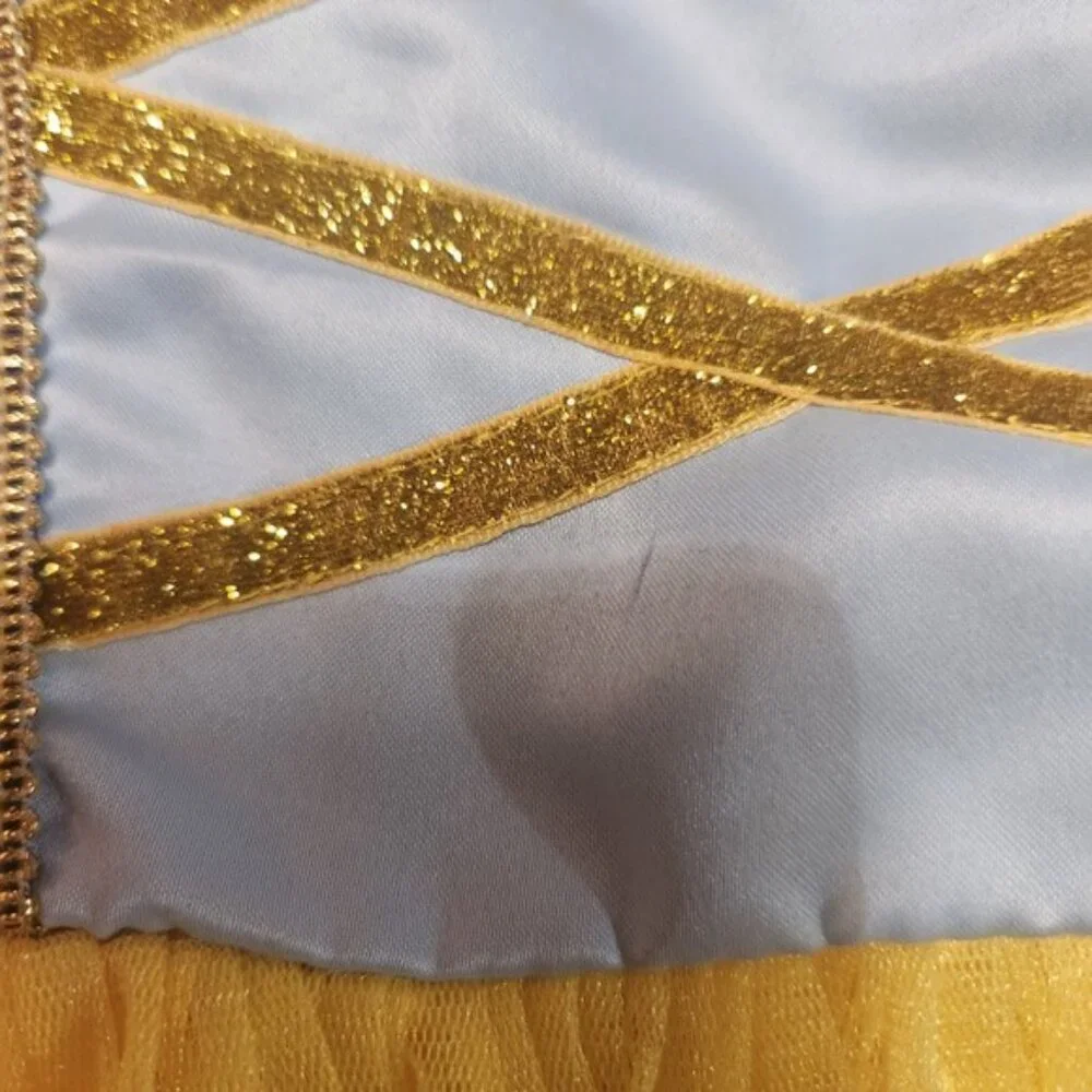 Snow White Princess Dress Costume Blue Yellow Tulle Gold Glitter Girls Size 130‎